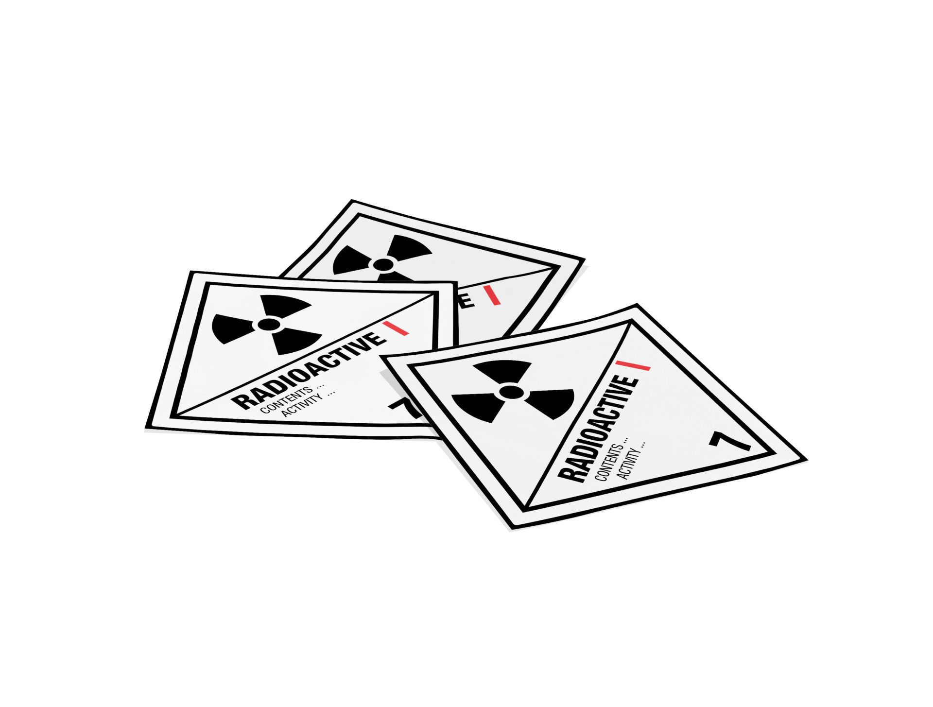 Produktinformationen "Gefahrzettel Kl. 7A, 100x100mm, 1 Stk pro Blatt" Gefahrgutetikett "Gefahrzettel" gem. ADR, RID, IATA, IMDG Code