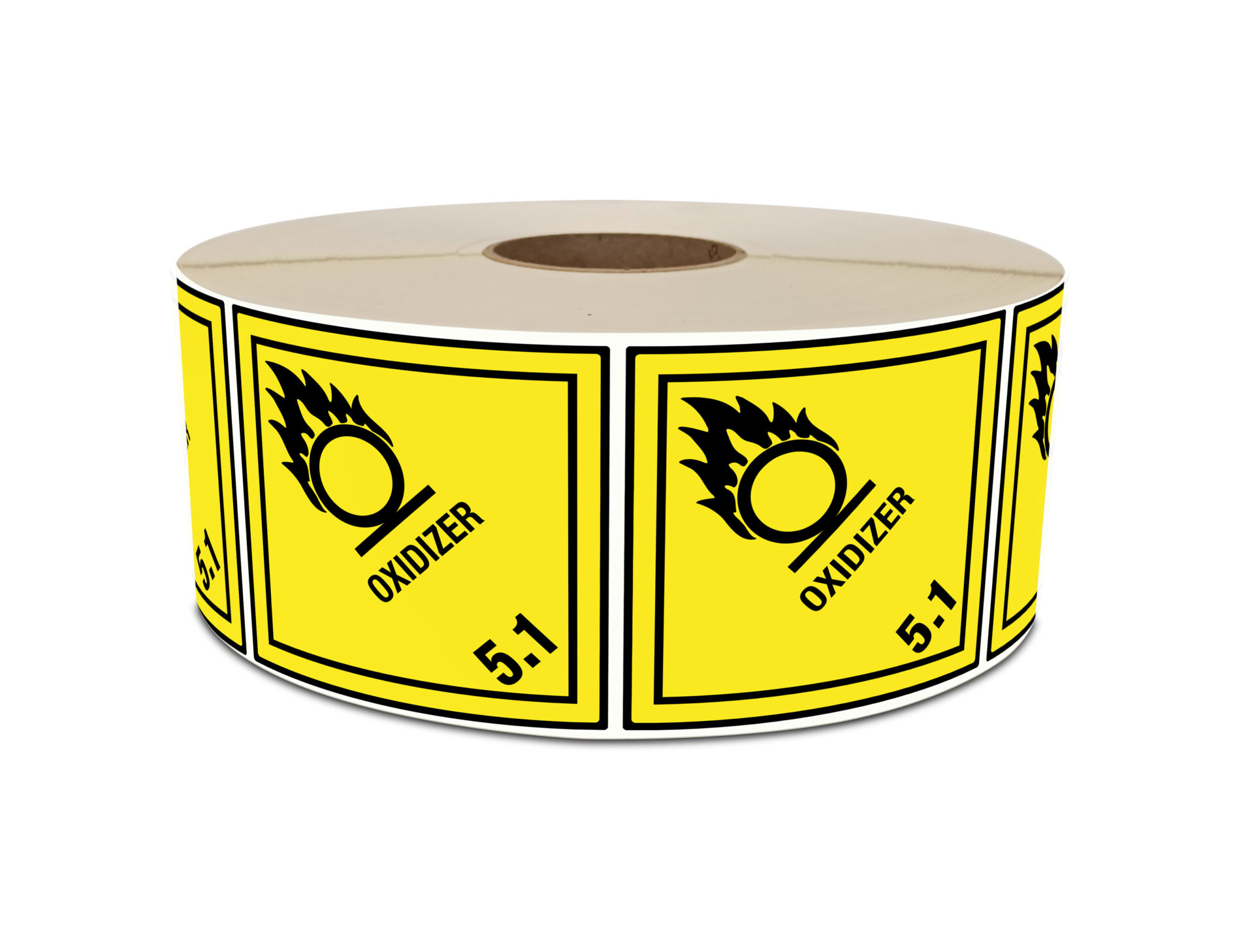 Produktinformationen "Gefahrzettel Kl. 5.1 Oxidizer, 100x100mm, 3.000 Stk je Rolle" Gefahrgutetikett "Gefahrzettel" gem. ADR, RID, IATA, IMDG Code