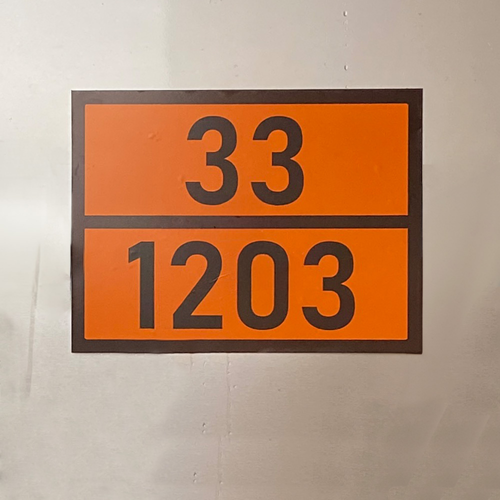 Orangene ADR Warntafel 33/1203 MOTOR SPIRIT or GASOLINE or PETROL